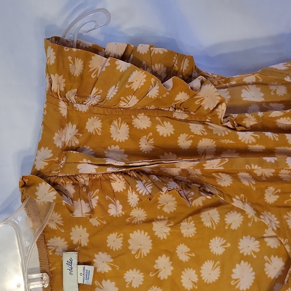 Anthropologie Odille Orange Floral Ruffled Neckline and Cap Sleeve Size 0 and 10 - Picture 4 of 5